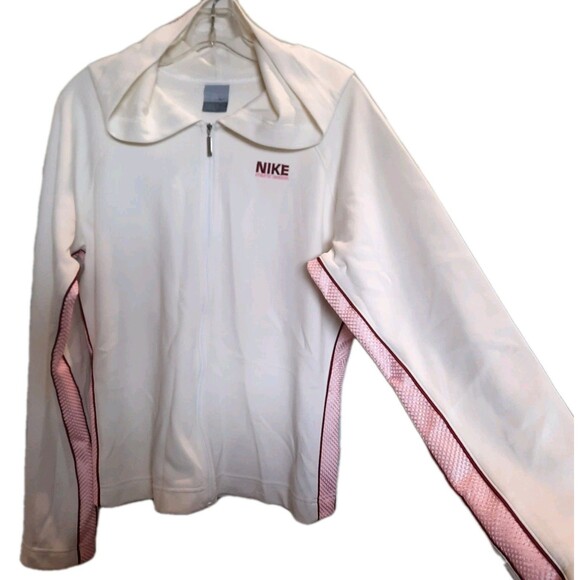 Vintage Nike Hoodie Sports Track Jacket White Pink Arm Stripe Size L 12-14 - Picture 5 of 9